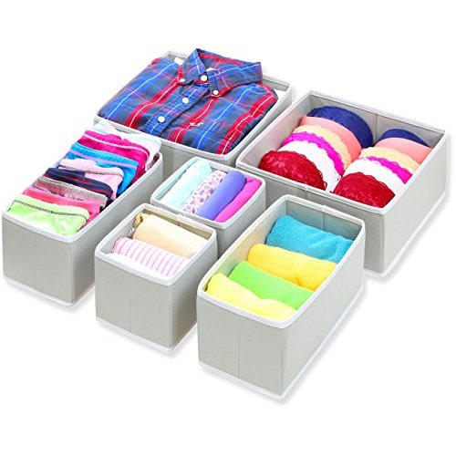 Simple Houseware Underwear Drawer Organizer for Lingerie/Undergarment/Bra/Panty/Sock/Onesie, Set of 6, Gray