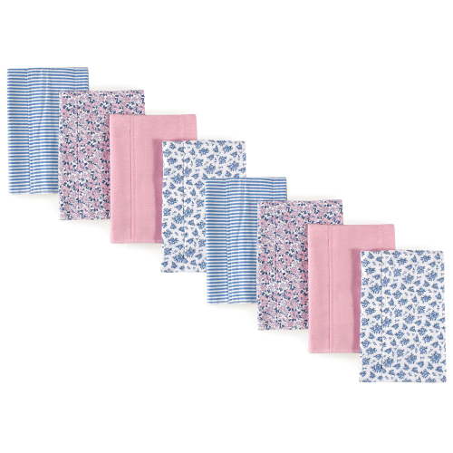 Hudson Baby Cotton Poly Flannel Burp Cloths Multipack, Classic Floral 8-Pack, One Size