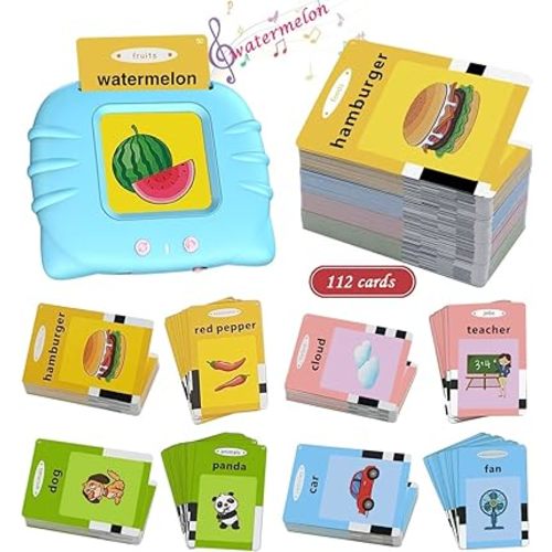 Talking Flash Cards for Toddlers 2-4 Years, 224 Sight Words Pocket Speech Therapy Autism Sensory Toys,Learning Toys Preschool Educational Gifts for Boys(Blue)