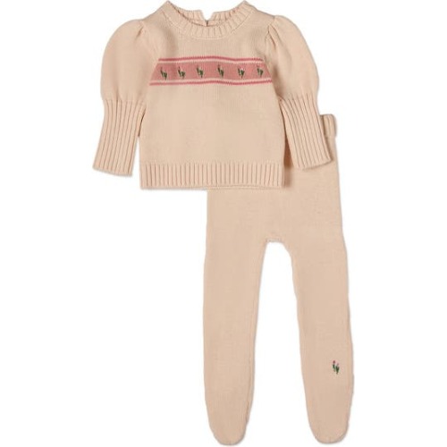 2 Piece Baby Tiptoe Through The Tulips Cotton Knit Footed Legging Set