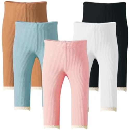 Newborn Toddler Baby Girl Pants Leggings Ribbed Straight Flare Infant Girl Pants Leggings Bell Bottoms 5 Packs