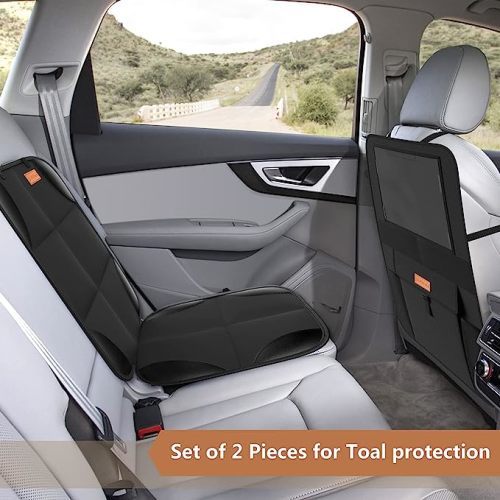 Smart eLf Car Seat Protector + Backseat Car Organizer Kick Mat, Large & Waterproof 600D Fabric Child Auto CarSeat Protectors Saver for Baby Sit with Storage Pockets for Leather and Fabric Car Seat