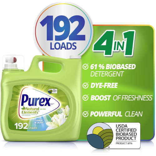 Purex Natural Elements Liquid Laundry Detergent, Linen & Lilies, 250 fl oz, 192 Loads