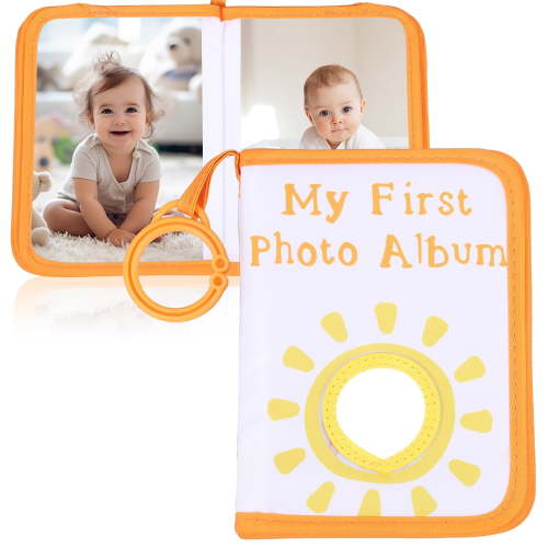 Soft Cloth Baby Photo Album Safe Baby Memory Album Book with Mirror Cute Toddler Family Memory Picture Book Holds 17 Pictures for Kids Newborn Toddlers