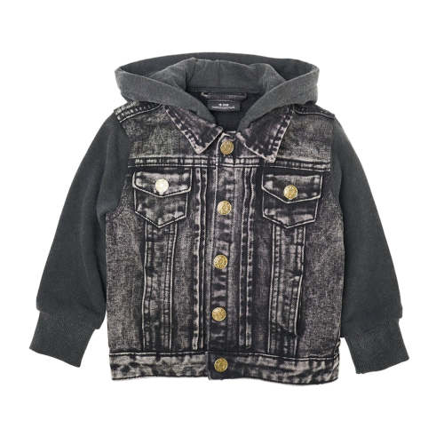 Washed Hooded Denim Jacket - Black