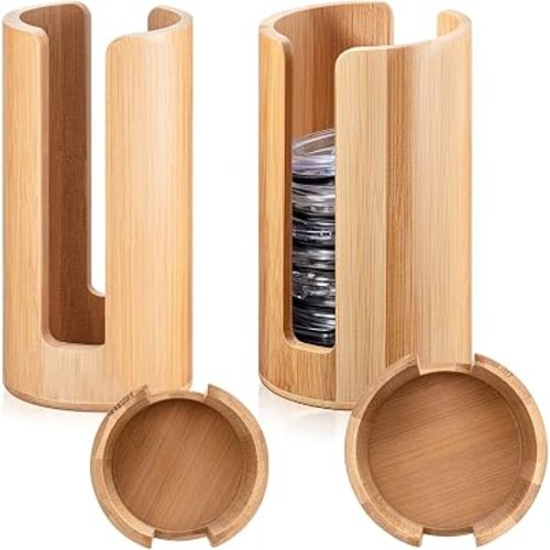 Suclain 2 Pcs Mason Jar Lid Organizer (Wide Mouth & Regular Mouth) Bamboo Vertical Mason Jar Lid Storage Accessories Tumbler Lids Holder Cup Lids Organizer for Home Kitchen Countertop Cupboard