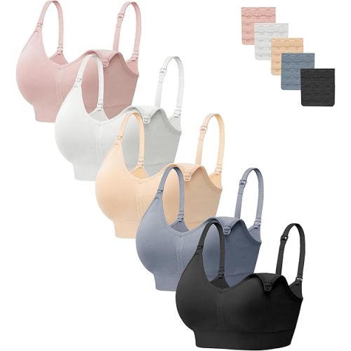 HBselect Women Maternity Bras 5 Pack Nursing Bras for Breastfeeding Seamless Pregnancy Sleep Bralette with Extra Extenders
