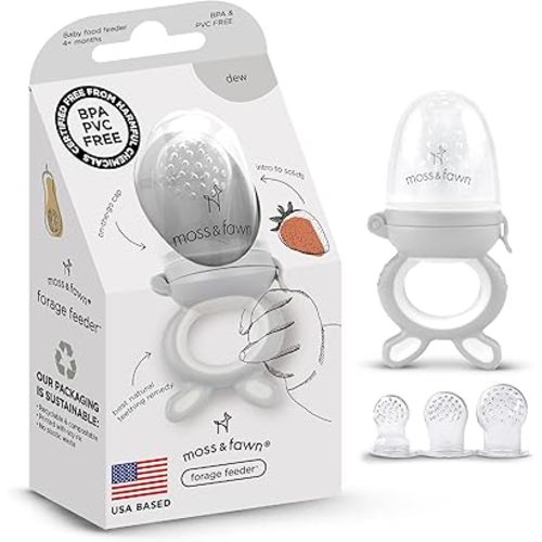 Moss and Fawn Forage Feeder - Baby Fruit Feeder, Frozen Breast Milk Popsicle Teether & Pacifier - BPA, PVC & Phthalate-Free - Dew