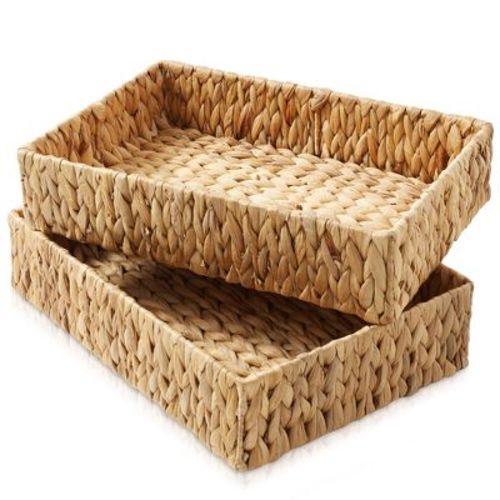 Casafield Bathroom Storage Baskets - Set Of 2, Natural - Water Hyacinth, 16" W X 6.75" D X 4.25" H, Woven Toilet Paper, Tissue, Shelving Bins