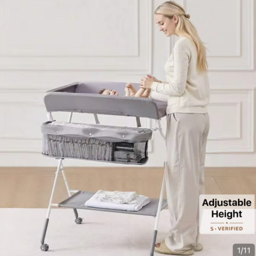 Baby Changing Table, Foldable Diaper Change Station With Side Basket, Adjustable Height Portable Changing Table With Lockable Wheels, Multi-Functional Storage Organizer Nursery, Light Gray | SHEIN USA