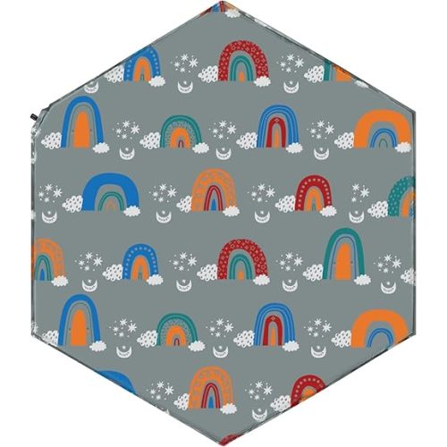 Hexagon Playpen Mat, Compatible with POP 'N GO Baby Playpen, 59 inch Self Inflating Playmat Pad, Baby Play Mat, Portable and Comfortable Play Yard Mat with Carry Case - Rainbow