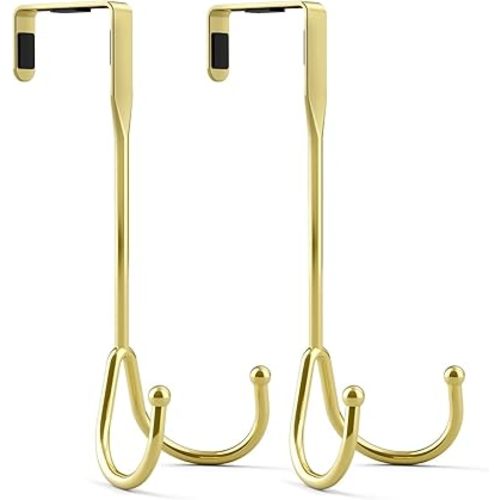 BAKON Metal Over The Door Hooks—2-Piece Set of Double Hook Organizer Hanger, Ideal for Hanging Coats, Hats, Towels, and Bags