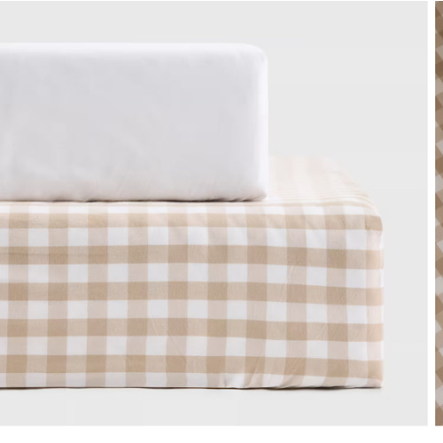 Organic Percale Gingham Crib Sheet 2-Pack in Cafe