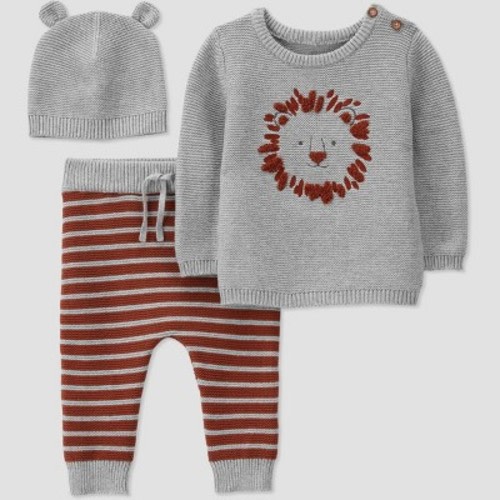 Carter's Just One You®️ Baby Boys' 3pc Lion Sweater & Bottom Set - Gray, Size: 12M