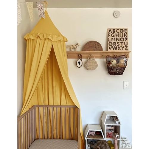 Kids Bed Canopy with Ruffles Cotton Hanging Tent Frills Curtain Net for Baby Nursery Room Children Reading Nook Decor
