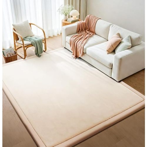 Baby Play Mat for Floor Cushion, Toddler Baby Kids Extra Large Tummy Time Mat, 1.3" Thick Memory Foam Nursery Rug, Soft Velvet Anti-slip, Tatami Style for Crawling, Playpen, Living Room, Beige