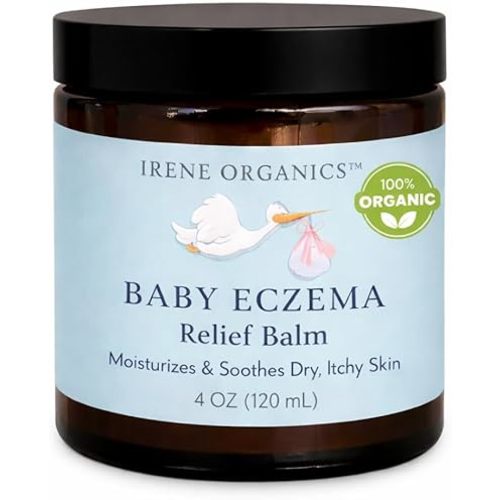 Irene Organics Baby Eczema Relief Balm, Healing Ointment Baby Moisturizing Cream for Eczema, Dry, Itchy Skin. Award Winning Baby Skincare for Sensitive Skin, Safe for Newborns, Kids and Adults