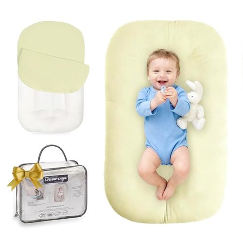 Baby Lounger for Newborn - Snuggle Cozy Me Lounger | Breathable Soft Cotton, 0-24 Months Portable Playtime Baby Nest, Newborn Baby Essentials Gifts- Yellow (1 Lounger + 1 Cover)