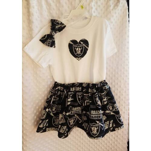 Raiders Baby Girl Clothing Set. Can get with Skirt, Bodysuit and Bow. Sold separately or in a set.