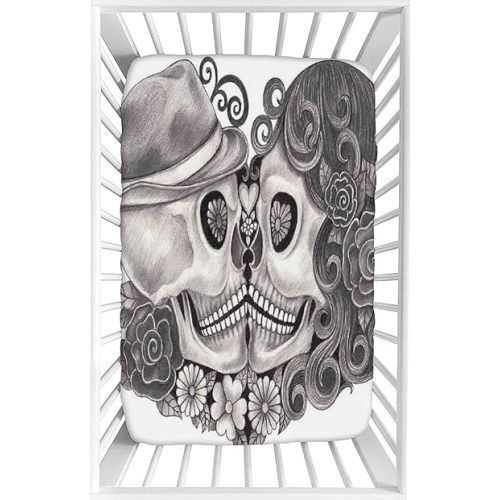 Decorative Crib Sheet,Gothic Fitted Microfiber Baby & Toddler Universal Crib Sheets,28"x52"x9",Art Skull with Hat Mexico Festival Print Crib Sheet Set, for Standard Crib and Toddler Mattresses