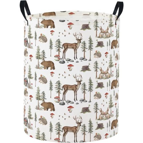 Baby Laundry Basket Baby Nursery Hamper Kids Laundry Basket Toy Storage Bin for Boys Room Decor Gift Baskets for Bedroom Bathroom(Woodland Animal)