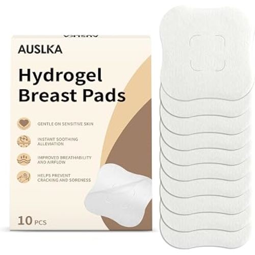 AUSLKA Hydrogel Nipple Pads Instant Cooling, Hydrogel Breast Pads with Soothing Lanolin, Soothies Gel Nursing Pads Provide Instant Cooling Relief, 10 PCS