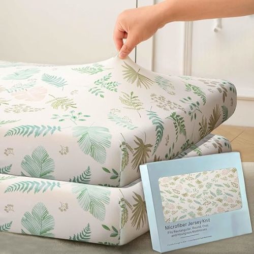 SDY Jersey Crib Sheets for Baby Boys and Girls,52"x28"X8", 2 Pack, Green Standard Oval/Retangle Crib Mattress Sheets for Toddler,Super Soft Breathable
