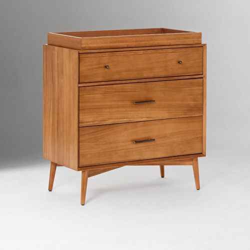 Mid-Century 3-Drawer Narrow Dresser with Removable Topper (36")
