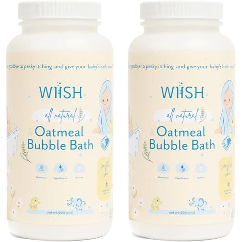 WIISH Baby Oatmeal Bubble Bath - Baby Bubble Bath for Sensitive Skin with 30% Colloidal Oatmeal | Aloe vera powder + Lavender powder Healing Ingredient, soothing Itchiness, Rashes, Dryness 32oz (520g)