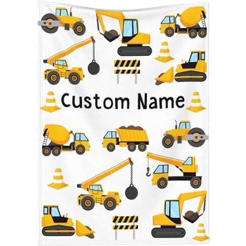 Personalized Baby Blanket for Boy Girl Construction Custom Baby Blanket with Name for Newborn Toddler Kids Unique Gift for New Mom Baby Shower Birthday Christmas Soft Swaddle Receiving Blanket Nursery