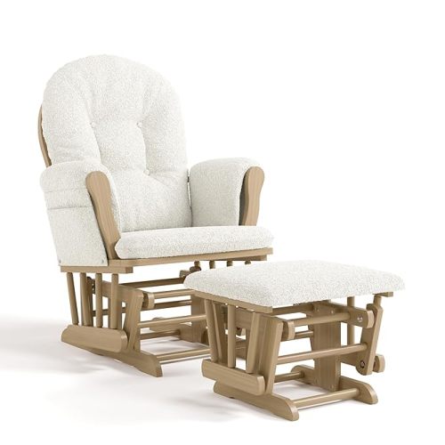 Storkcraft Premium Hoop Glider & Ottoman - GREENGUARD Gold Certified, Solid Wood Craftsmanship, Convenient Storage Pockets, Nursery Rocking Chair, Multi-Award-Winning (Driftwood and Ivory Boucle)