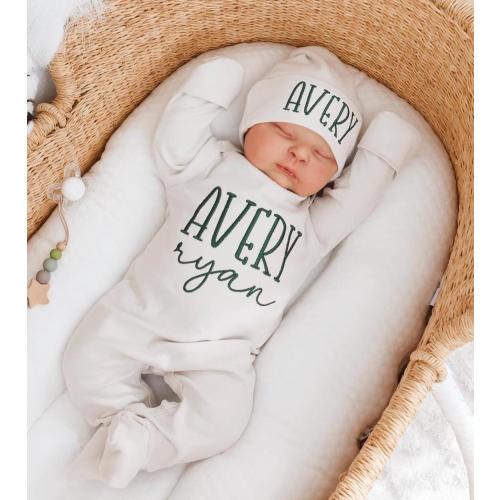 Personalized Newborn Outfit: Cotton Blend Romper and Hat Set