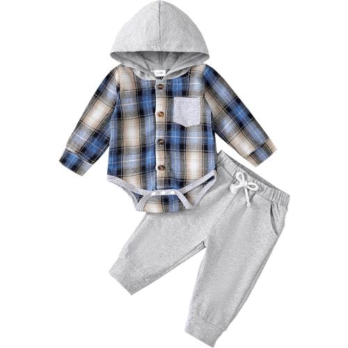 Renotemy Newborn Baby Boy Clothes Infant Boy Outfits Baby Hoodie Romper Fall Winter 0 3 6 9 12 18 Months Baby Clothes for Boy