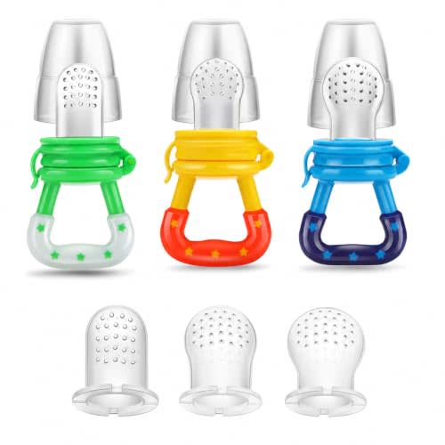 PandaEar 3 Pack Silicone Baby Fruit Feeder, Fresh Food Teether Pacifier | Soft Silicone Pouch, Gentle Teething Relief, Fresh Fruit & Frozen Treats Feeder, Protective Cap, Easy To Clean For Babies