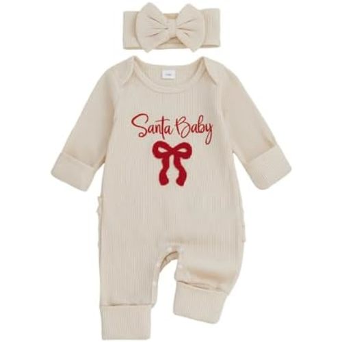 My First Christmas Baby Girl Outfit Newborn Santa Onesie Waffle Knit Sweater Romper Jumpsuit Cute Infant Clothes
