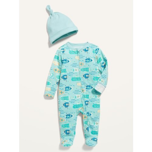 Unisex Sleep & Play Footed One-Piece & Beanie Hat Set for Baby
