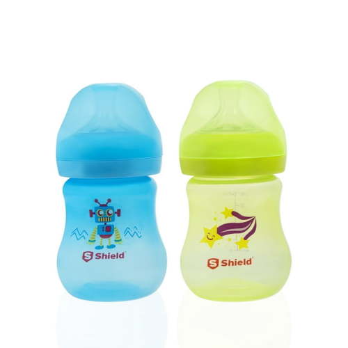 S Shield Baby Crystal Feeding Bottles Slow Flow Breast-Like Nipple with Anti-Colic Valve with Travel Caps, Made with Polypropylene and BPA FREE, - 12M+ - 6oz/180ml (Pack Of 2)