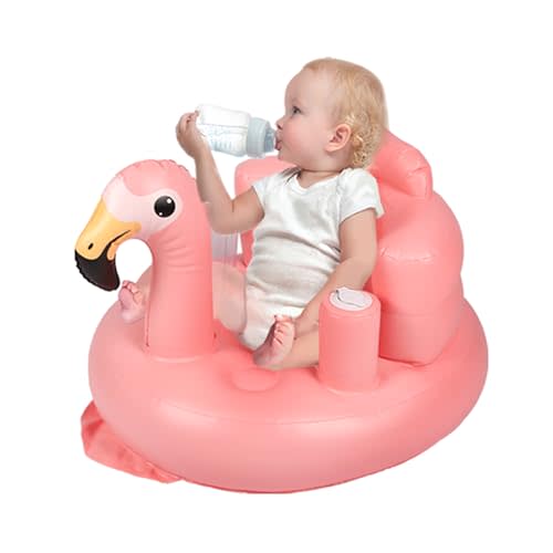 Baby Seat Inflatable Infant Floor Seat Toddler Chair Support Sitting Up Built in Air Pump with Tinkling Bells for 5-36 Months Home and Travel (Pink)