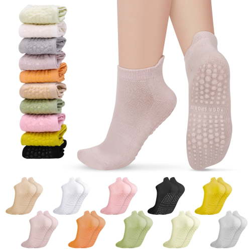 Bocaoying 10 Pairs Non-Slip Pilates Socks for Women, Cushioned Yoga Athletic Ankle Socks for Ballet & Barefoot Workout