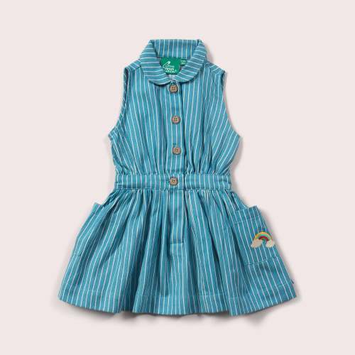 Horizon Blue Striped Pinafore Button Dress