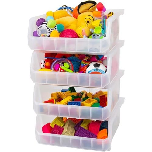 Plastic Containers for Organizing and Storage Bins for Closet, Kitchen, Office, Garage or Pantry Organization, Stackable Bins, Extra Large (14.8" x 16.5" x 7"), 4-Pack, Clear