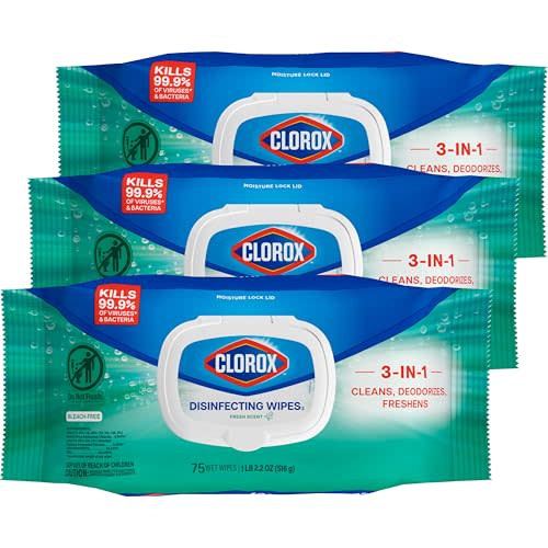 Clorox Disinfecting Wipes, Fresh Scent, 75 Count, 3 Pack | Disinfecting Wipes Remove Mold and Mildew, Cleans Dirt and Grime Off Most Surfaces and Countertops, Household Essential