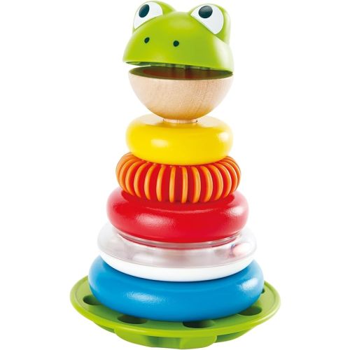 Hape Mr. Frog Stacking Rings | Multicolor Wooden Ring Stacker Play Set, Educational Toy for Children