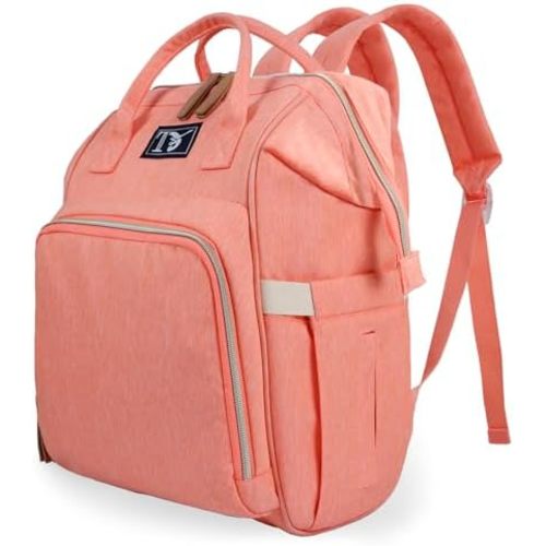 Diaper Bag Backpack - Trave Essentials Baby, with Changing Pad, Insulated Bottle Holders& Stroller Straps, Large Maternity Bag Baby Girl Boy (Pinkish-Orange)
