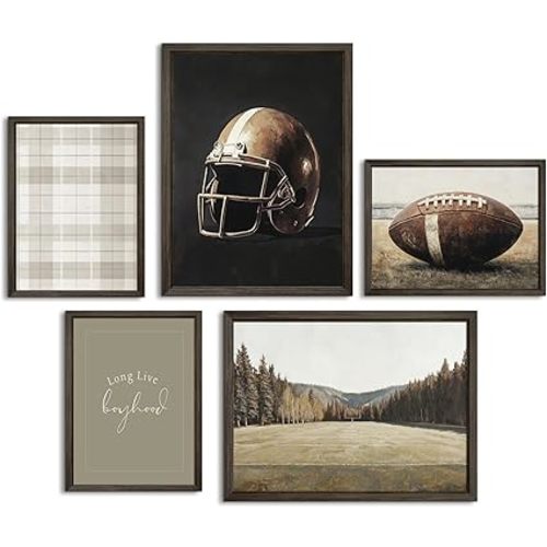 Football Nursery Wall Art Vintage Sports Canvas Wall Decor Boys Room Poster Rugby Football Sport Prints Sage Green Nursery Pictures Vintage Artwork for Boys Bedroom 8x10 Inch Wood Framed Set of 5