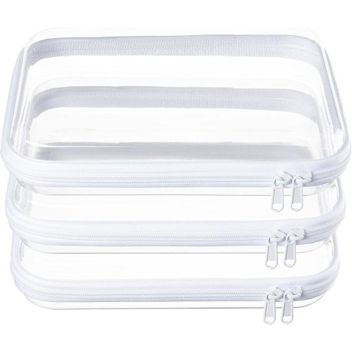 WELPIRT 3-Pack Medium Clear Hard Shell Zipper Pouches, Clear Zipper Bags