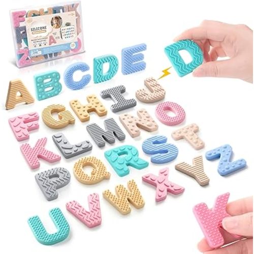 Sensory Silicone Alphabet Magnetic Letters: 26 Uppercase ABC Fridge Magnets for Toddlers & Kids, Preschool Learning Spelling Alphabet Magnets, Easter Basket Stuffers Birthday Gifts for Boys Girls