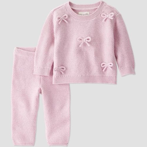 Little Planet By Carter's Baby Girls' 2pc Bow Sweater Set - Pink 3M