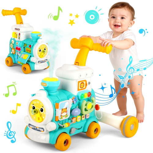 Hot Bee 3-in-1 Baby Push Walker & Learning Activity Center, Sit-to-Stand Toddler Walking Toy with Music, Lights & Steam Spray, Educational Push Toy Gift for Boys & Girls 6–18 Months