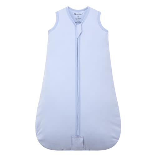 Mosebears Sleep Sack Baby Winter Wearable Blanket with 2-Way Zipper,2.5 TOG Cotton Sleep Sack Unisex (Fog Blue, 6-12 Months)